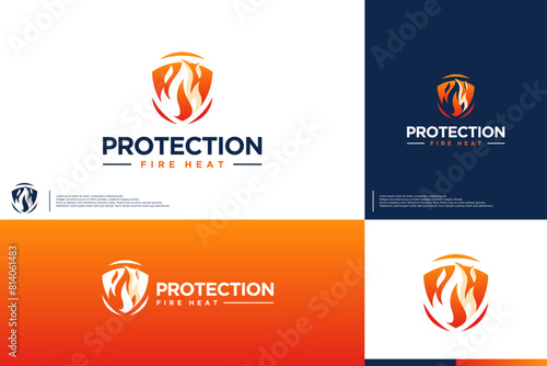 fire heat protection, shield and fire combination, logo design template.