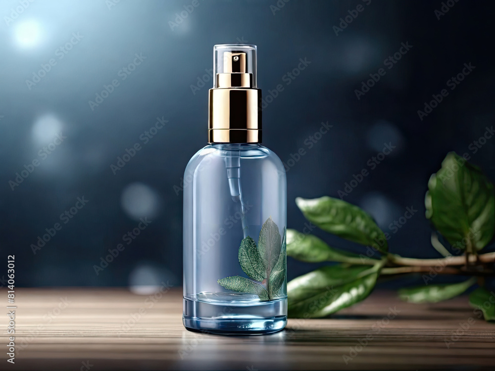 Mockup of cosmetic product with green leaves in 3d illustration