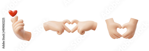 Set of 3D hand gesture icons on the theme of love on an isolated background.