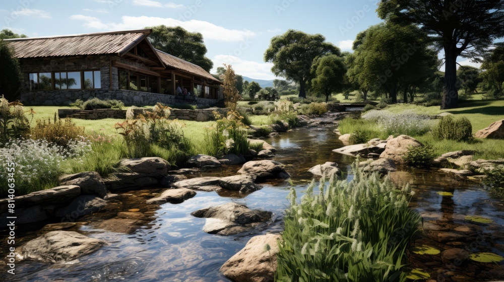 Landscape design with flowers, beautiful residential Landscape design with flowers, beautiful residential