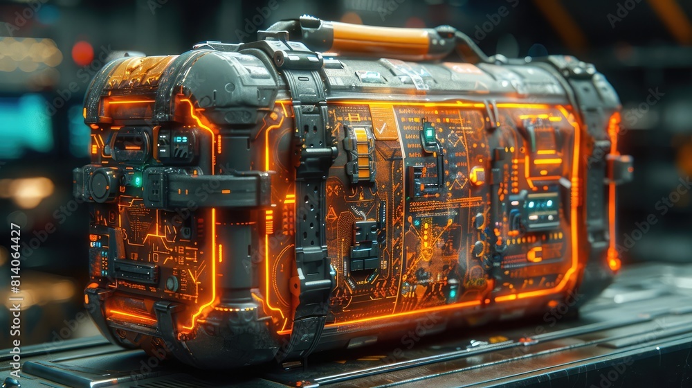 Fototapeta premium Suitcase, Business and finance, Technology, futuristic background