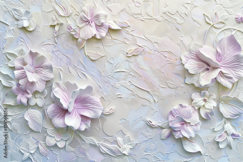 Delicate floral wall texture with soft pastel tones and raised designs.
