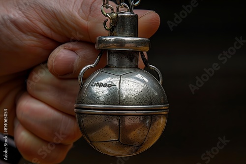 Hand holding a vintage Zippo lighter photo