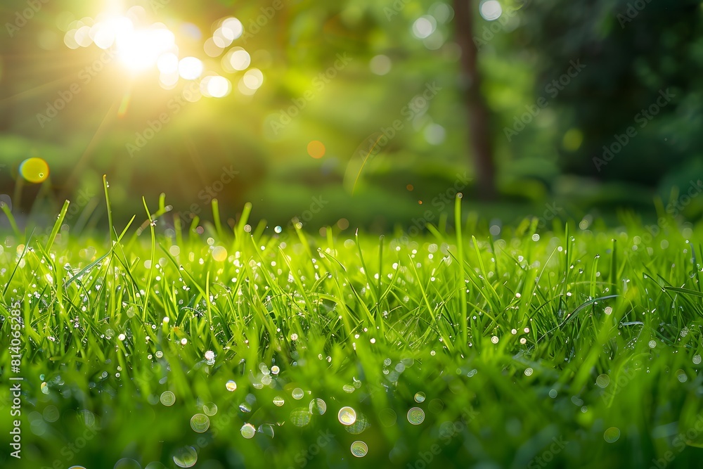 Green grass with dew and sunlight Green grass with dew and sunlight