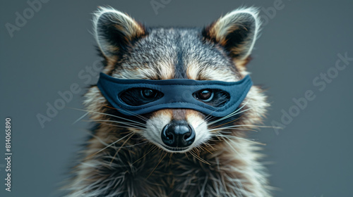a mischievous raccoon dons a mask, its expressive eyes gleaming with curiosity and cunning
