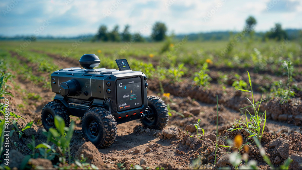 Ai robot analyzes soil quality in agricultural field Ai robot analyzes soil quality in agricultural field
