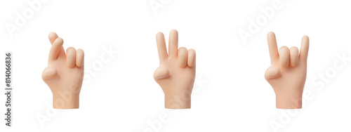 A set of 3D hand gestures in vector format on a white background