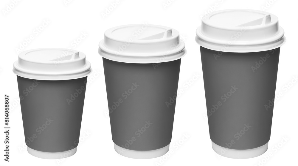Set of disposable coffee cups, cut out Set of disposable coffee cups, cut out