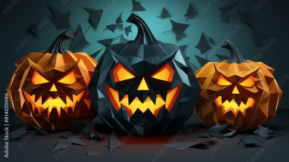 Spooky Origami Pumpkins on Dark Background Generative AI Spooky Origami Pumpkins on Dark Background Generative AI