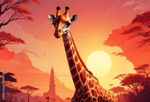 World Giraffe Day ,21 june, Giraffe in its inhabitant place sun light realistic glow add more Fantasy close up face asthetic