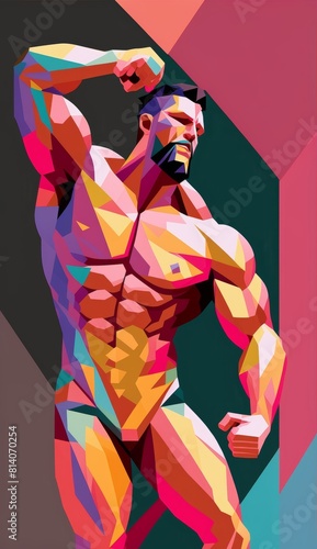 Bodybuilder on Geometric Shapes Background Generative AI photo