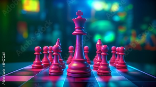 Neon Chess Queen Takes Center Stage Generative AI