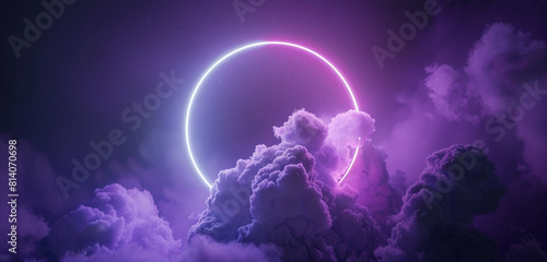 Soft lavender neon encircles an abstract cloud in a nocturnal sky. © Aqeel