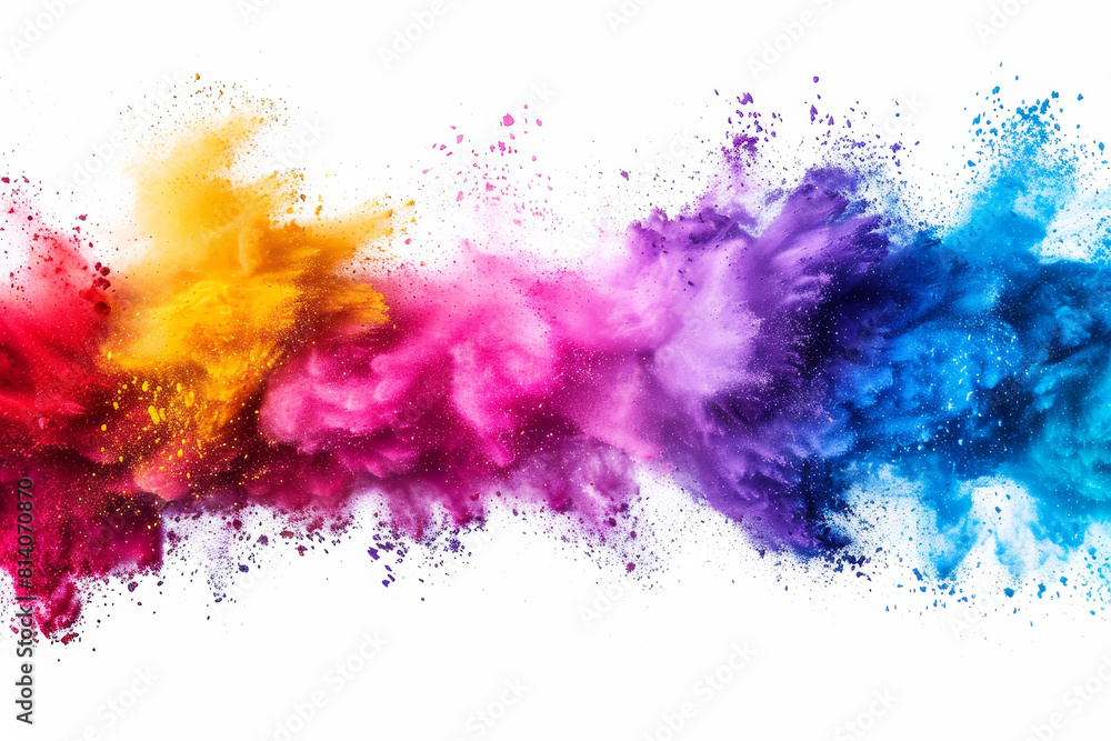Captivating explosion of colorful powder isolated on a white background, perfect for creative projects