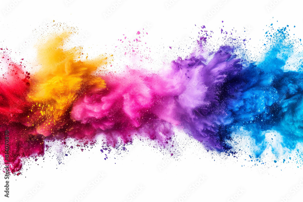Captivating explosion of colorful powder isolated on a white background, perfect for creative projects Captivating explosion of colorful powder isolated on a white background, perfect for creative projects