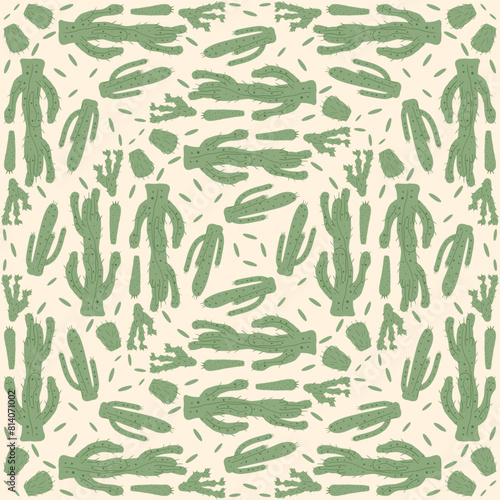 Cactus seamless pattern. Mexican exotic plant endless background. Nopal loop cover. Vector hand drawn illustration.