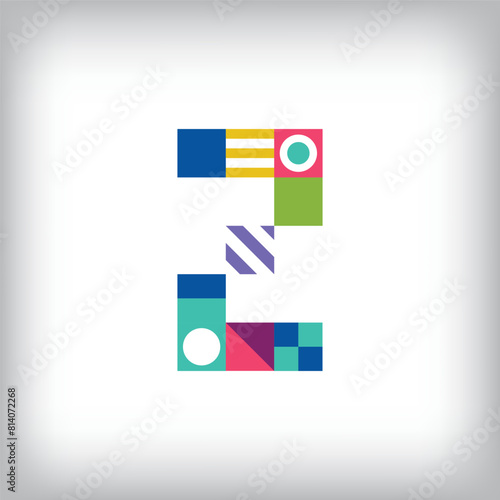Creative number 2 logo with geometric shapes. Creative educational colorful graphics. Vector