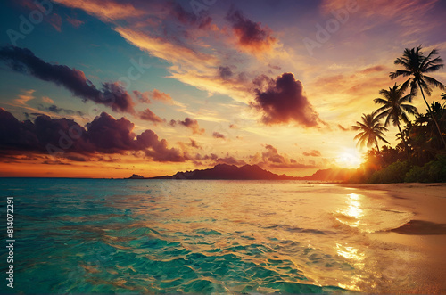 sunset on the beach, summer landscape wallpaper