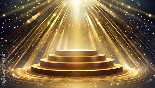 background with stars and stripes, golden star and stars, Golden light award stage with rays and sparks, Golden light award stage with rays and sparks up to downward