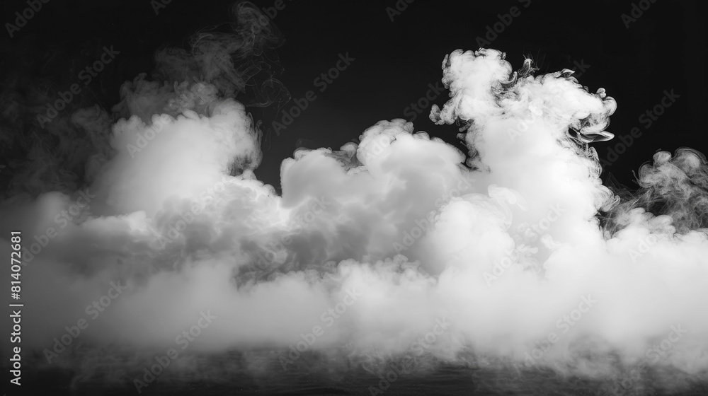 Mysterious dry ice fog creating an intense smoke effect on a dark black background, ideal for atmospheric scenes Mysterious dry ice fog creating an intense smoke effect on a dark black background, ideal for atmospheric scenes