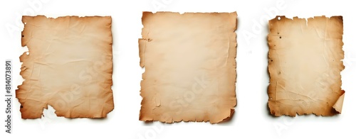 blank Vintage paper or torn parchment set isolated on white