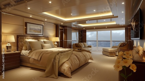a hotel suite transformed into a serene sanctuary, exquisitely designed with the elegance and grace of a sailing boat by the visionary creator.