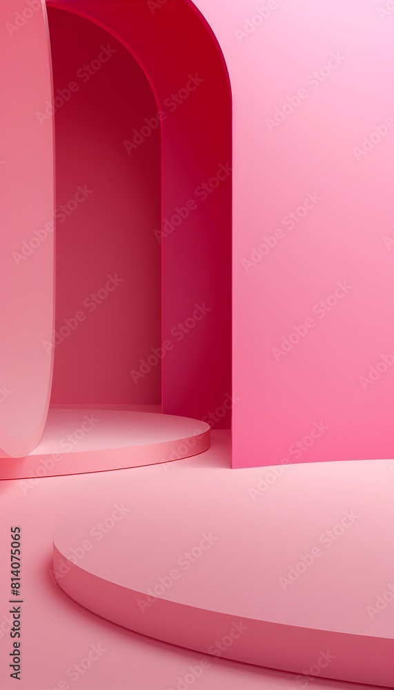Elegant Pastel Pink Arched Backdrop in Minimalist Studio Setting Elegant Pastel Pink Arched Backdrop in Minimalist Studio Setting