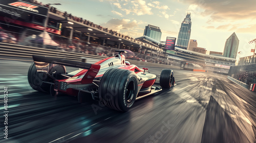 Race Car racing with city view background
