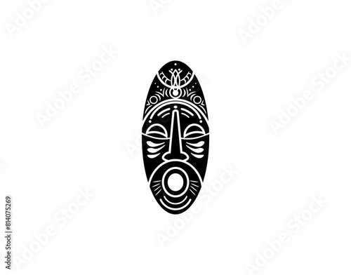 Vector illustration of an African mask, black and white pattern or wall decor