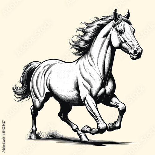 Horse Running Illustration Vintage Engraved Style
