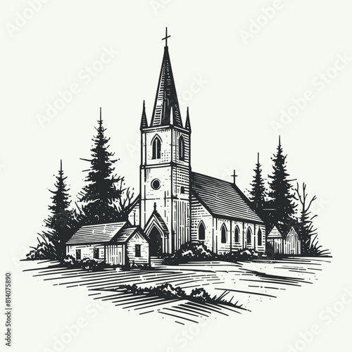 church in the woods illustration