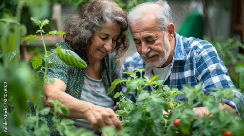 Wallpaper Mural Senior man and woman, wife and husband planting small tomatoes together, taking care of home vegetables plants. Generative ai Torontodigital.ca