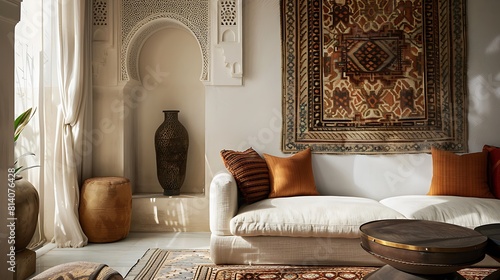 Exotic Moroccan design elements gracefully displayed on a white canvas, capturing the mystique and allure of the bustling souks of Marrakech.