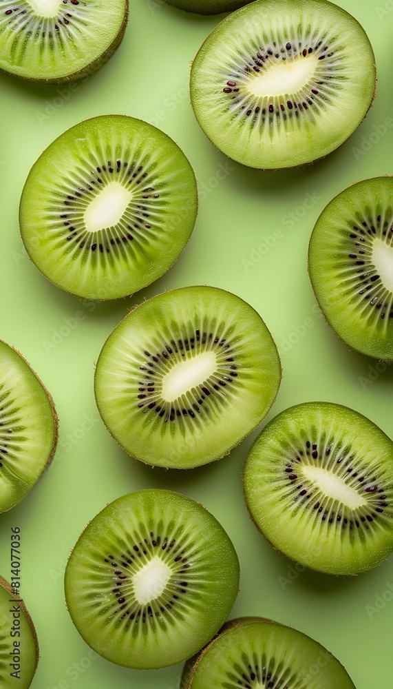 Sliced Kiwi Fruit Arranged in Overhead Minimalistic Studio Shot Sliced Kiwi Fruit Arranged in Overhead Minimalistic Studio Shot