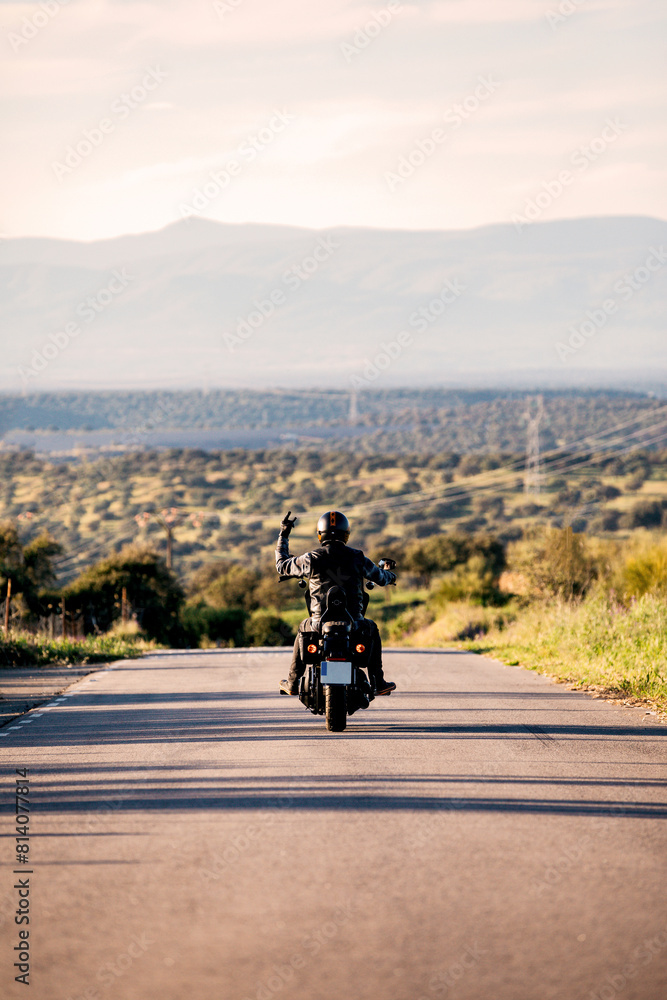 Motorcycle adventure on a serene highway Motorcycle adventure on a serene highway