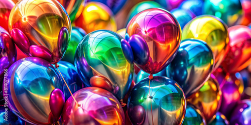 Vibrant and Photorealistic Colorful Balloons Closeup in Various Shapes and Sizes