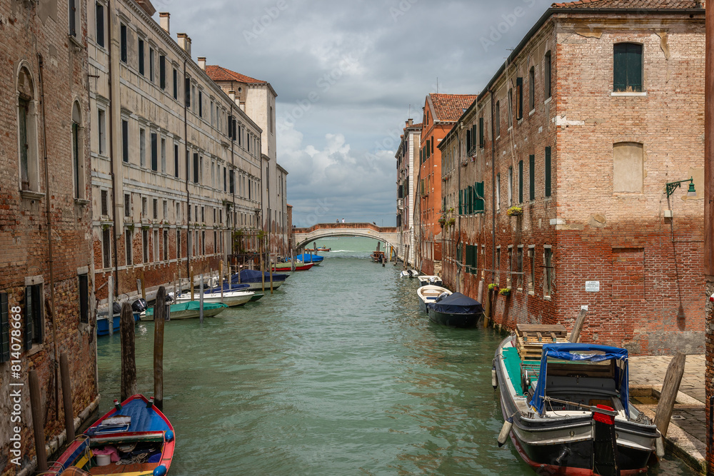 View of the Cannaregio canal, rio del Gesulti and Ponte Donà from Ponte dell Acquavita in Venice