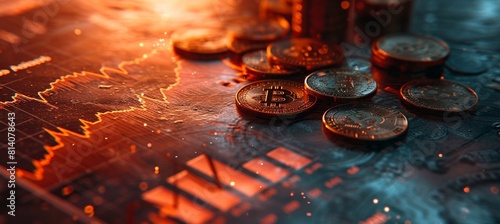 Golden Bitcoin over dark background. Business concept