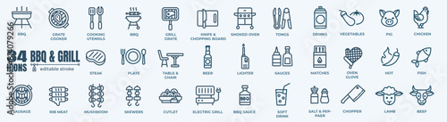 BBQ barbecue and grill minimal thin line web icon set. Outline editable icons collection. Simple vector illustration.
