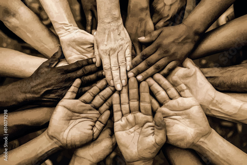 Close up of high five hand gesture, symbol of common celebration or greeting, people planning to reach their goal, slap each other to start working together.