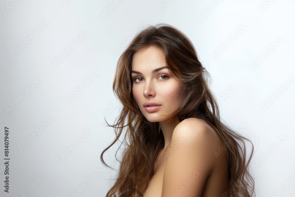 Beautiful brunette woman with long hair, radiant perfect skin, beauty industry, beauty and health. Beautiful brunette woman with long hair, radiant perfect skin, beauty industry, beauty and health.