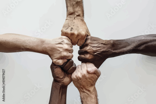 Close up of high five hand gesture, symbol of common celebration or greeting, people planning to reach their goal, slap each other to start working together.