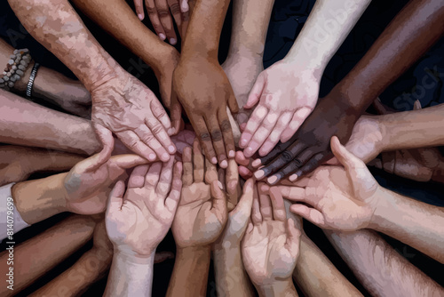 Close up of high five hand gesture, symbol of common celebration or greeting, people planning to reach their goal, slap each other to start working together.