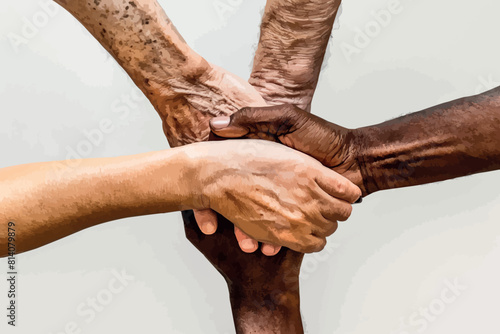 Close up of high five hand gesture, symbol of common celebration or greeting, people planning to reach their goal, slap each other to start working together.