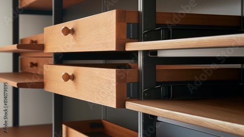 customizable modular shelving system, featuring interchangeable components and adjustable configurations to accommodate various storage needs and design preferences. photo