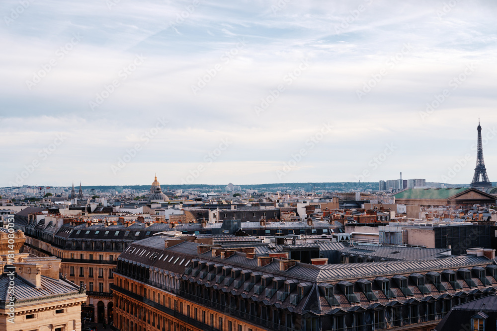 Paris cityscape. Rooftops of the buildings, Eiffel Tower in the background Paris cityscape. Rooftops of the buildings, Eiffel Tower in the background