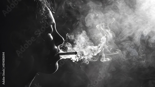 Dramatic Black and White Photo of a Person Smoking