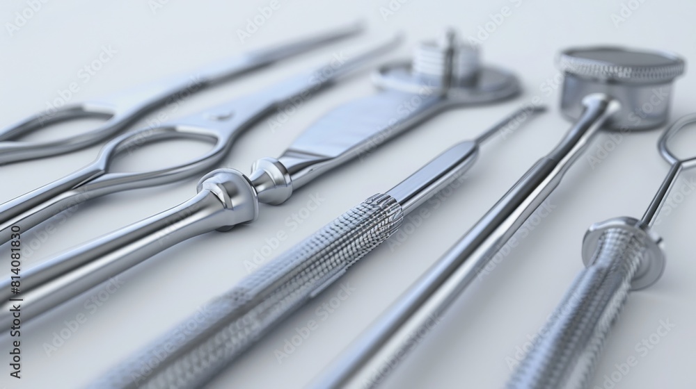 set of stainless steel surgical instruments, including scalpels and forceps, isolated on white. set of stainless steel surgical instruments, including scalpels and forceps, isolated on white.