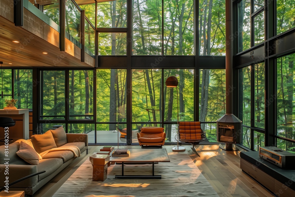 Contemporary Forest Cabin with Floor-to-Ceiling Windows and Sleek Design Contemporary Forest Cabin with Floor-to-Ceiling Windows and Sleek Design