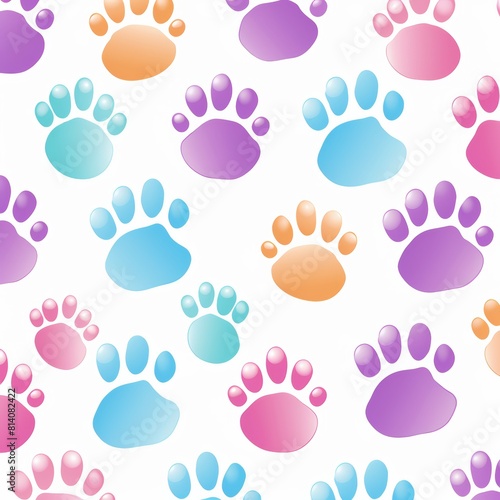 Seamless high-quality pastel cat and dog paw pattern illustration on white background